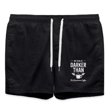 Dunkler als Kaffee-Seele - Badeshorts - Schwarz - Vorne - AI Model Male 185 light (185cm)