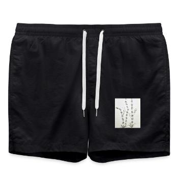 Dessin en bambou à l’encre - Short de bain - noir - Devant - AI Model Male 185 light (185cm)