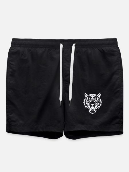 Stylized tiger head pattern - Swim Trunks - black