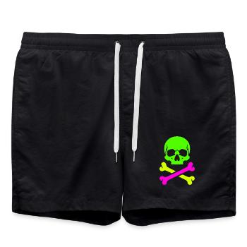 Neon Schädel Gekreuzte Knochen Bunter Pirat Skull - Badeshorts - Schwarz - Vorne - AI Model Male 185 light (185cm)
