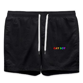 Gay boy - Swim Trunks - black - Front - AI Model Male 185 light (185cm)