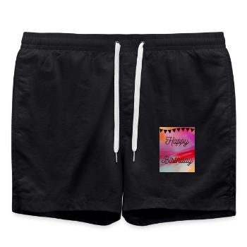 ALLES GUTE ZUM GEBURTSTAG, ALLES GUTE ZUM GEBURTSTAG, GEBURTSTAG, GEBURTSTAG - Badeshorts - Schwarz - Vorne - AI Model Male 185 light (185cm)