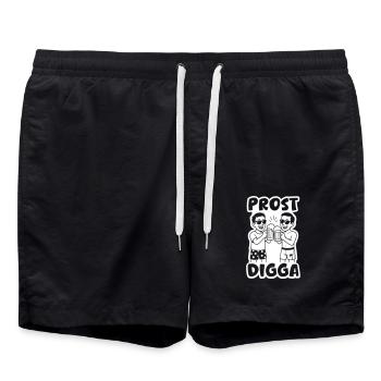 Prost Digga Urlaub Party - Badeshorts - Schwarz - Vorne - AI Model Male 185 light (185cm)