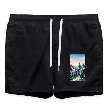 Fairytale Winter Village Enchanting Winter Village - Swim Trunks - black - Front - AI Model Male 185 light (185cm)
