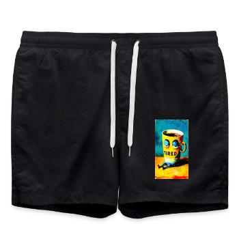 "Tired Coffee" by van Gogh - Swim Trunks - black - Front - AI Model Male 185 light (185cm)