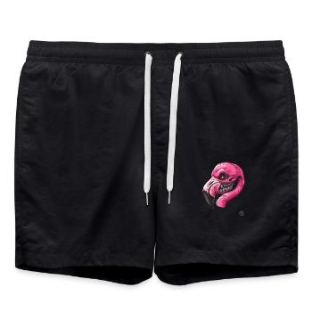 Flamingo-Zombie: pinker Totenkopf Flamingo - Badeshorts - Schwarz - Vorne - AI Model Male 185 light (185cm)