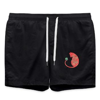 katze mit eule e 91 - Badeshorts - Schwarz - Vorne - AI Model Male 185 light (185cm)