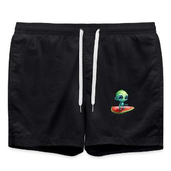 Grüner Alien trifft Wassermelone: Exotische Begegn - Badeshorts - Schwarz - Vorne - AI Model Male 185 light (185cm)
