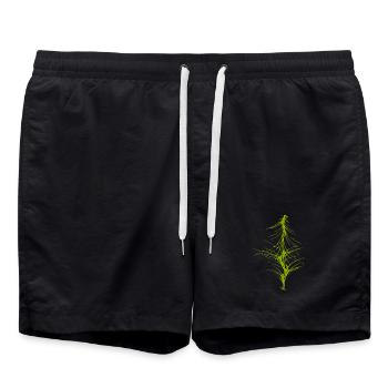 Abstract image / green / pattern / line - Swim Trunks - black - Front - AI Model Male 185 light (185cm)