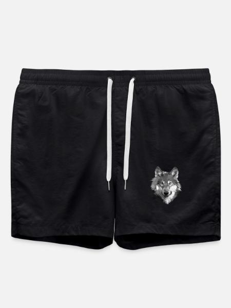 Grayscale Wolf Portrait - Swim Trunks - black