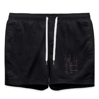 Pinkes Liniengeflecht - Badeshorts - Schwarz - Vorne - AI Model Male 185 light (185cm)