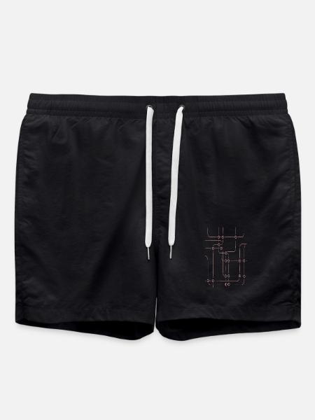 Pinkes Liniengeflecht - Badeshorts - Schwarz