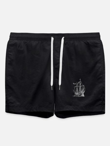 Sailing Ship Sketch Vintage - Swim Trunks - black