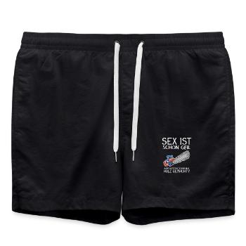 Sex ist schon geil - Holz Kettensäge - Badeshorts - Schwarz - Vorne - AI Model Male 185 light (185cm)