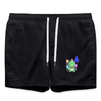 4 years old - Dinosaurs - 4th birthday gift - Swim Trunks - black - Front - AI Model Male 185 light (185cm)