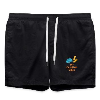 Camping Vibes Devis Caravane Camping-car Van Life Fun - Short de bain - noir - Devant - AI Model Male 185 light (185cm)