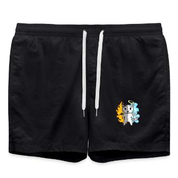 Katze Engel und Teufel - Badeshorts - Schwarz - Vorne - AI Model Male 185 light (185cm)