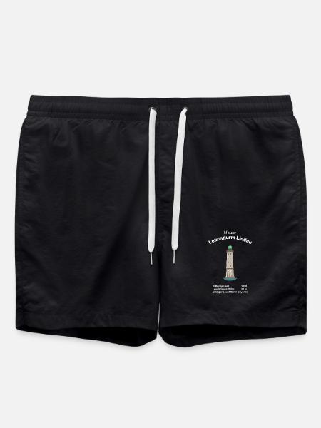 Lindau, Neuer Leuchtturm, Bodensee, Zeichnung - Badeshorts - Schwarz