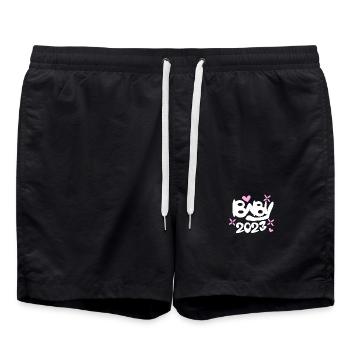 Baby 2023 - Geburt Schwanger 2023 Schwangerschaft - Badeshorts - Schwarz - Vorne - AI Model Male 185 light (185cm)