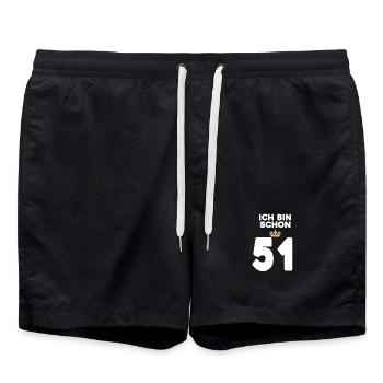 51. Geburtstag Geschenk - 51 Jahre mit Krone - Badeshorts - Schwarz - Vorne - AI Model Male 185 light (185cm)