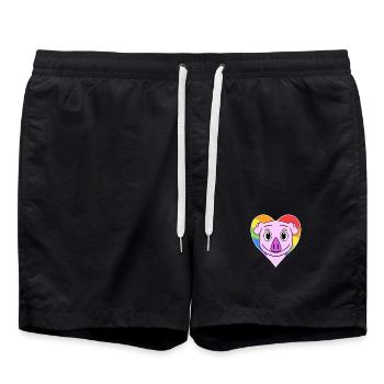 Gay Regenbogen Herz Tier Schwein - Badeshorts - Schwarz - Vorne - AI Model Male 185 light (185cm)