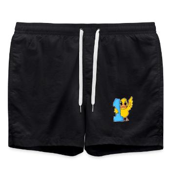 1 Jahr alt - Einschulung - Ente Motiv - Gewinner - Badeshorts - Schwarz - Vorne - AI Model Male 185 light (185cm)