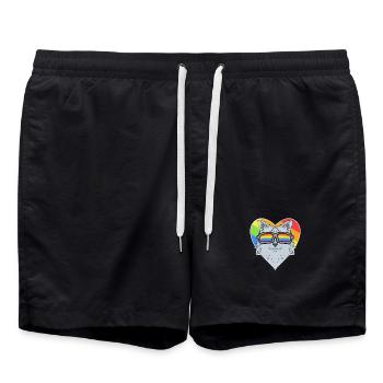 Gay Regenbogen - Katze mit Brille - Badeshorts - Schwarz - Vorne - AI Model Male 185 light (185cm)