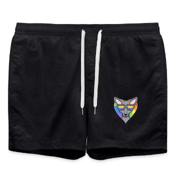 Gay Regenbogen - Katze mit Brille - Sphynx - Badeshorts - Schwarz - Vorne - AI Model Male 185 light (185cm)