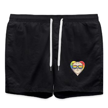 Regenbogen - Hund mit Brille - Zwergspitz - Badeshorts - Schwarz - Vorne - AI Model Male 185 light (185cm)