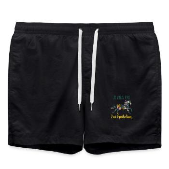 Je peux pas j'ai equitation florale poney cheval - Short de bain - noir - Devant - AI Model Male 185 light (185cm)