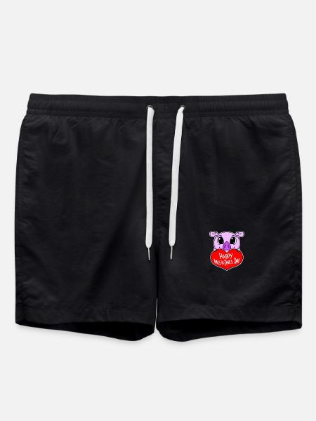 Valentine's Day Heart Pig - Swim Trunks - black