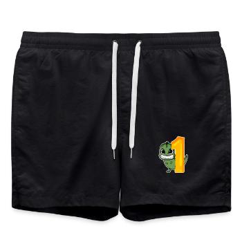 1 an - Inscription - Motif dinosaure - Short de bain - noir - Devant - AI Model Male 185 light (185cm)
