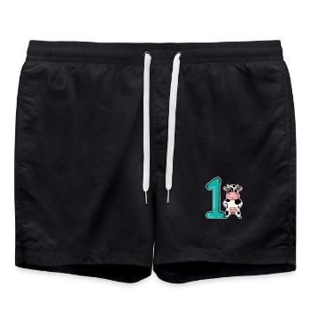1 an - inscription scolaire - motif vache - Short de bain - noir - Devant - AI Model Male 185 light (185cm)