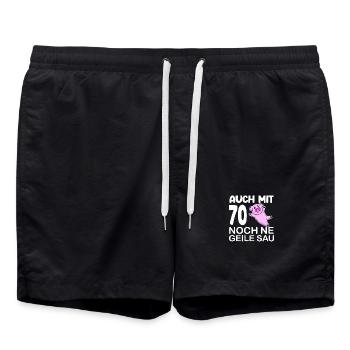 70. Geburtstag Sau Spruch lustig Geschenk - Badeshorts - Schwarz - Vorne - AI Model Male 185 light (185cm)