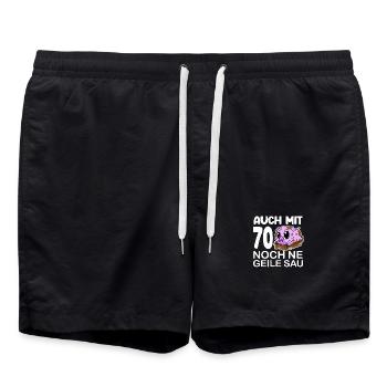 70. Geburtstag Sau Spruch lustig Geschenk - Badeshorts - Schwarz - Vorne - AI Model Male 185 light (185cm)