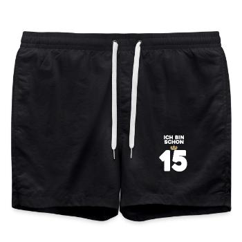 15. Geburtstag Geschenk - 15 Jahre mit Krone - Badeshorts - Schwarz - Vorne - AI Model Male 185 light (185cm)