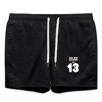 13. Geburtstag Geschenk - 13 Jahre mit Krone - Badeshorts - Schwarz - Vorne - AI Model Male 185 light (185cm)
