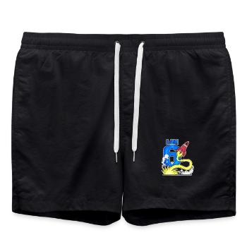 6 Geburtstag Junge Astronaut Rakete - sechs Jahre - Badeshorts - Schwarz - Vorne - AI Model Male 185 light (185cm)