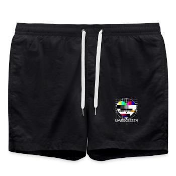 Testbild Herz Unvergessen TV 90er Party 80er Jahre - Badeshorts - Schwarz - Vorne - AI Model Male 185 light (185cm)