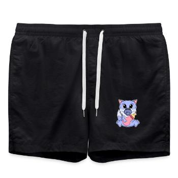 Motif de bébé loup - Short de bain - noir - Devant - AI Model Male 185 light (185cm)