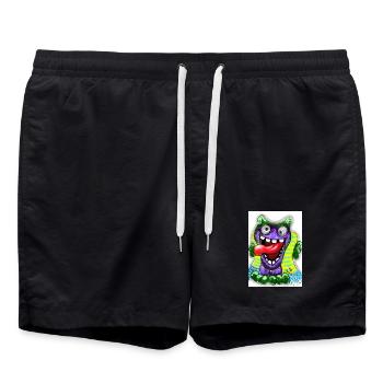 Bunter Cartoon Monster mit Riesenzunge - Badeshorts - Schwarz - Vorne - AI Model Male 185 light (185cm)