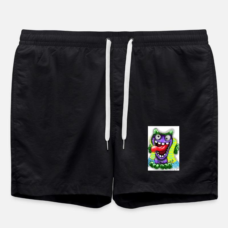 Bunter Cartoon Monster mit Riesenzunge - Badeshorts - Schwarz