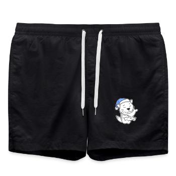 Dormir fatigué - Chat avec oreiller et bonnet somnolent - Short de bain - noir - Devant - AI Model Male 185 light (185cm)