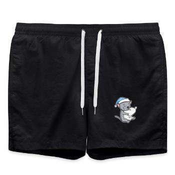 Sleeping Tired - Cat with Pillow and Sleepy Cap - Swim Trunks - black - Front - AI Model Male 185 light (185cm)