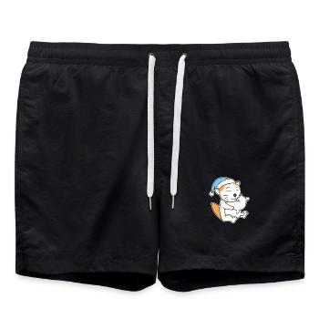 Dormir fatigué - Chat avec oreiller et bonnet somnolent - Short de bain - noir - Devant - AI Model Male 185 light (185cm)