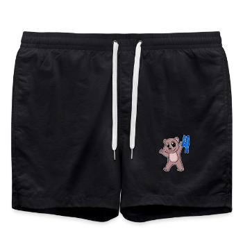 Ours motif 4e anniversaire - Quatre ans - Short de bain - noir - Devant - AI Model Male 185 light (185cm)