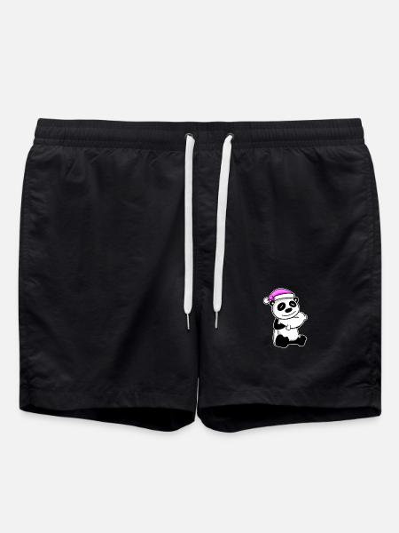 Panda Müde Ausschlafen Schlafen Mädchen - Badeshorts - Schwarz
