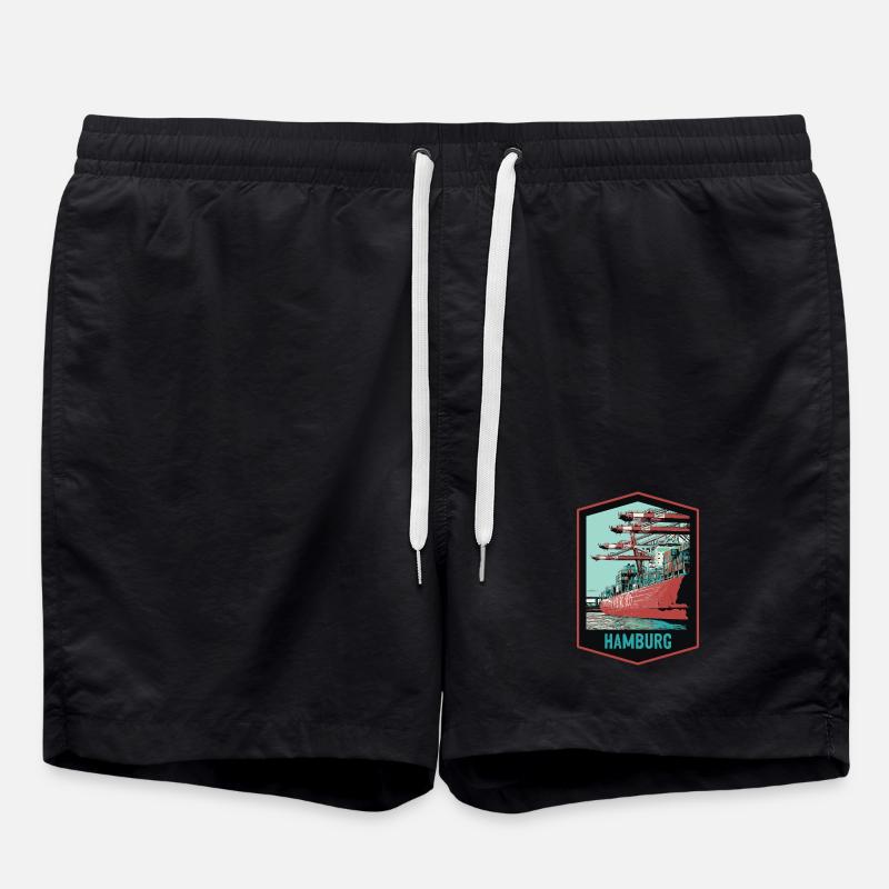 Hamburger Hafen und seine Schiffe - Badeshorts - Schwarz