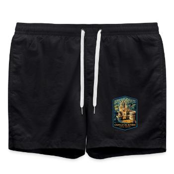 Illustration Butrón Castle, Gatika - Swim Trunks - black - Front - AI Model Male 185 light (185cm)
