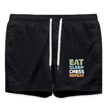 retro Schach lustige Sprüche eat sleep repeat - Badeshorts - Schwarz - Vorne - AI Model Male 185 light (185cm)